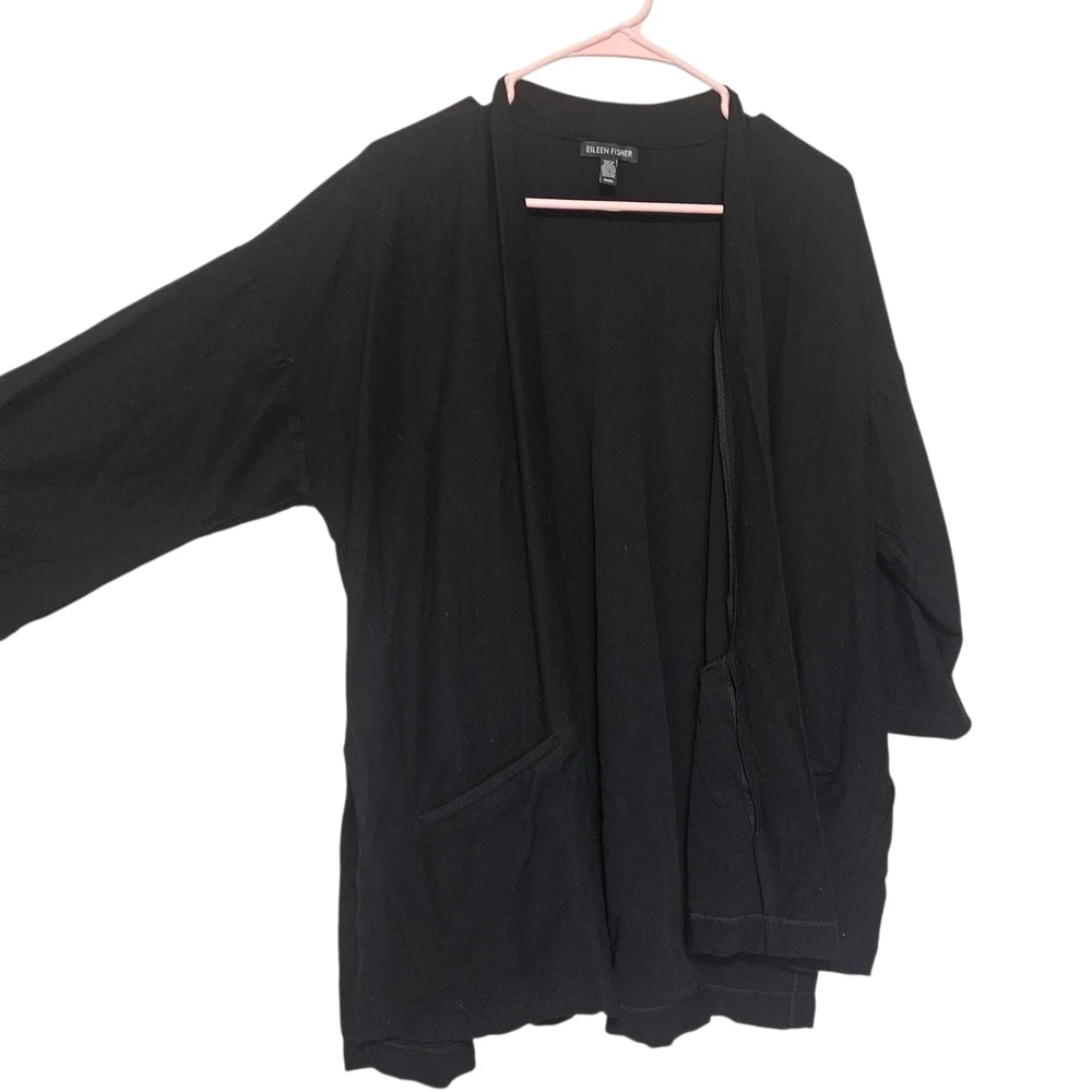 Eileen Fisher Black Open-Front Oversized Lightweight Cardigan Size M